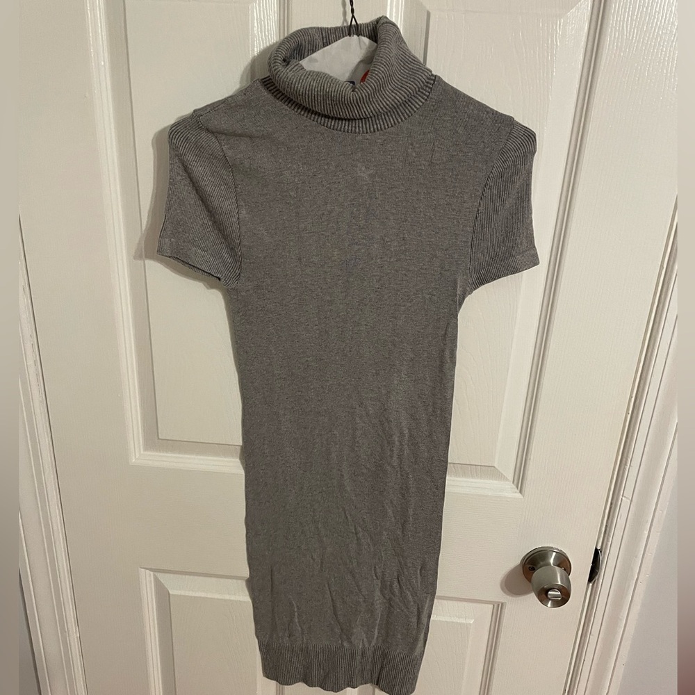 Grey Bebe turtleneck short sleeved bodycon mini dress